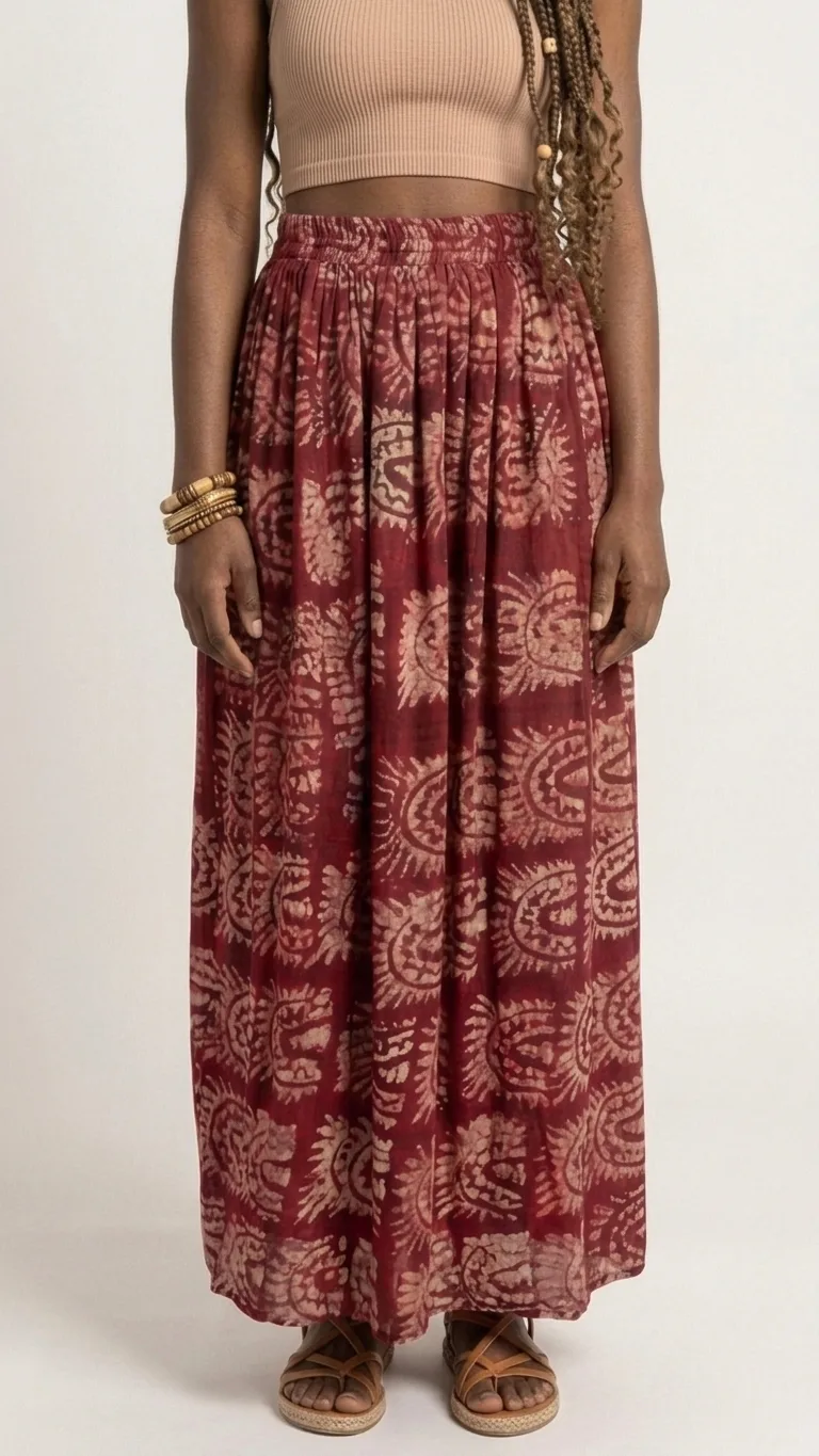 Crimson Adire Skirt