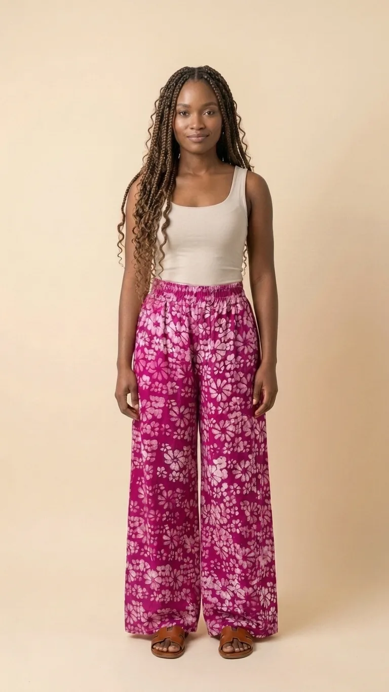 Pink Batik Wide-Leg Pants