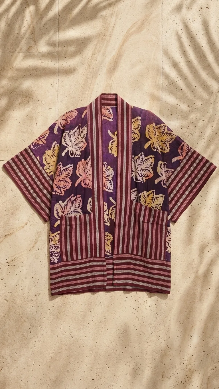 Wine Leaf Print Kimono